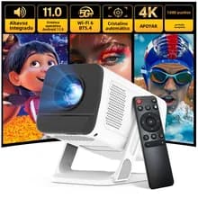 Smart Mini Projector 1080P 4K Support with WiFi 6 & BT 5.4 Built-in Apps Android TV Auto Keystone 180° Rotation Outdoor Beamer