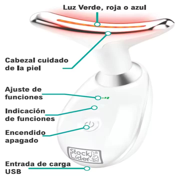 Dispositivo de belleza facial y cuello masajeador facial cuidado facial luz siete colores vibración sonora recargable portatil uso doméstico absorbe suero lifting antiarrugas para todo tipo de piel regalo mujer tendencia 2026 viral 3